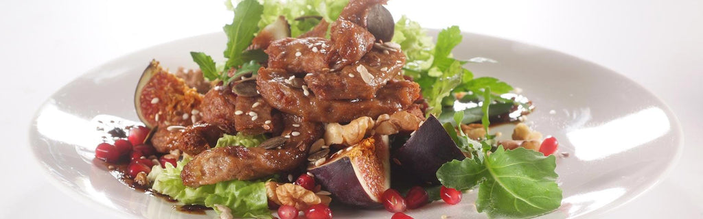 Beef-Style Fig, Walnut and Pomegranate Salad by Fry's Family Food